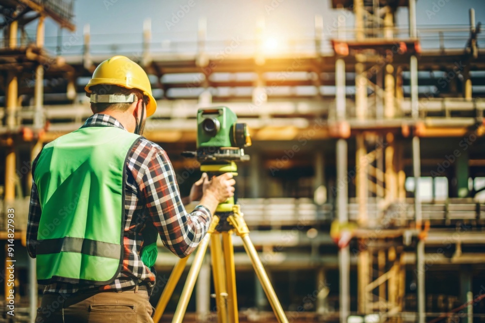Engineer Using Surveying Equipment Engineer Using Surveying Equipment