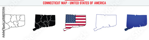 Connecticut Map with editable stroke icon. Connecticut USA State thin line icon, Connecticut map vector illustration, Connecticut, CT blue silhouette vector map