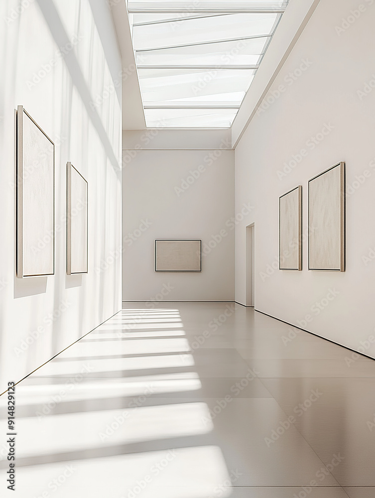 A white gallery space with skylights A white gallery space with skylights