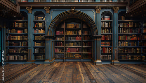 a library with books in the wall 