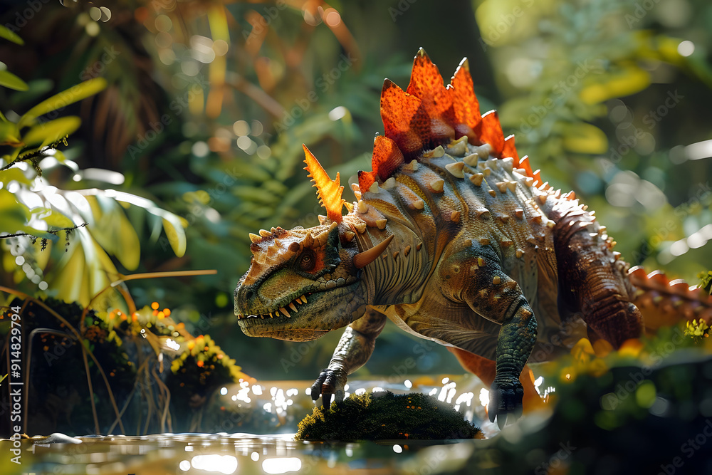 Obraz premium Spiked Dinosaur in a Lush Forest 3D Illustration