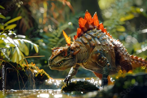 Fototapeta Spiked Dinosaur in a Lush Forest 3D Illustration