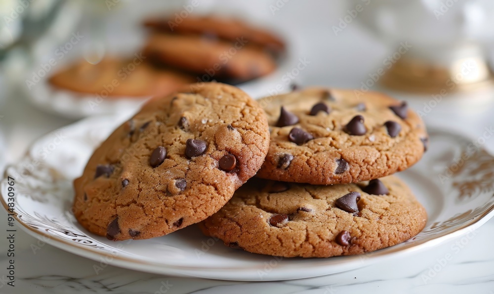 chocolate chip cookies on plate, Generative AI chocolate chip cookies on plate, Generative AI