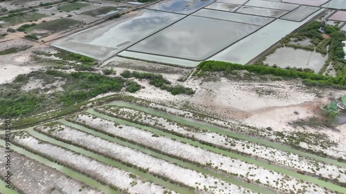 salt farming in thailand with top view from above
