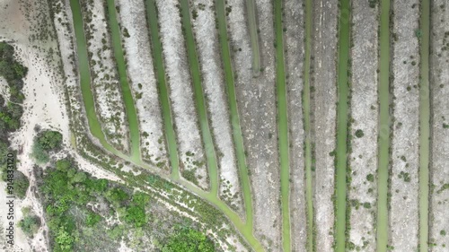 salt farming in thailand with top view from above