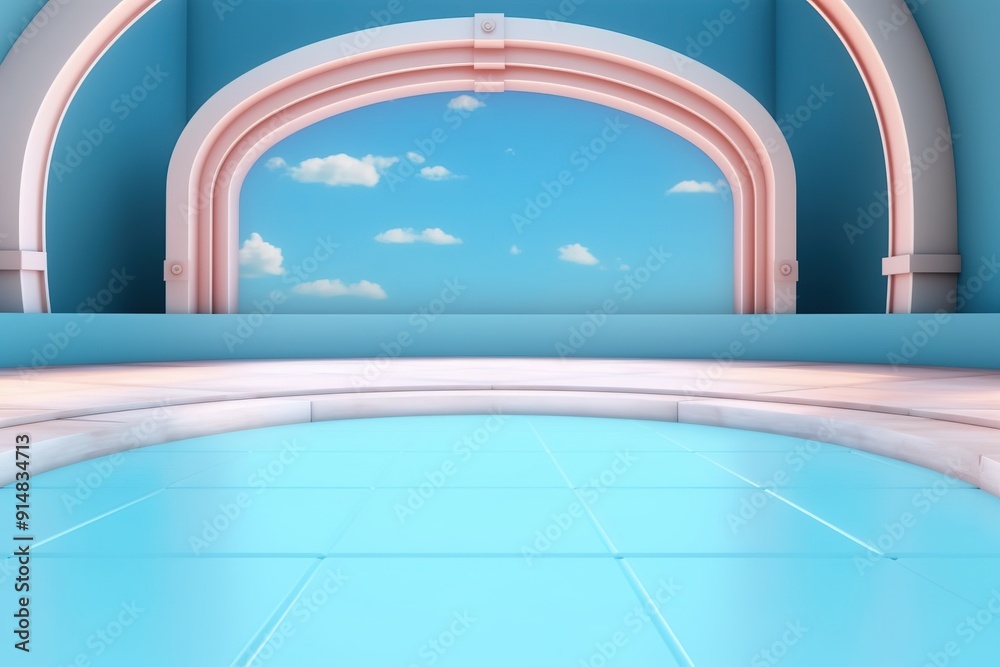 Minimalist architectural archway with a blue sky view. Minimalist architectural archway with a blue sky view.