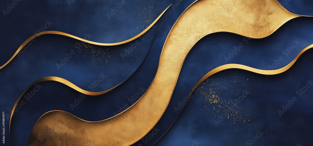 Obraz premium Elegant Golden Waves on Deep Blue Background in Contemporary Art Design