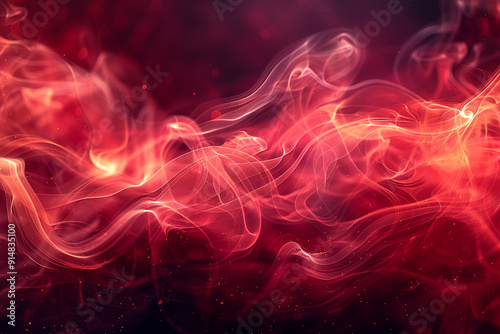 A mesmerizing display of artificial magic smoke swirls and dances in a captivating red light against a deep black background, creating an abstract and enchanting technological backdrop that evokes a 