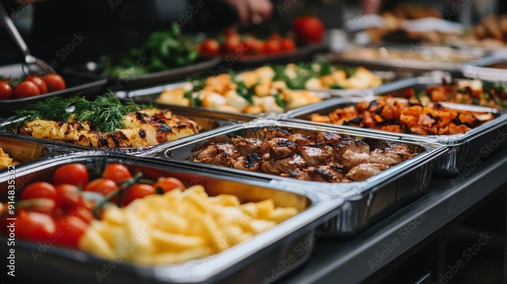 Catering buffet food indoor in restaurant with grilled meat Catering buffet food indoor in restaurant with grilled meat