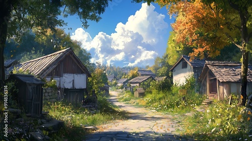 peaceful village atmosphere in the afternoon