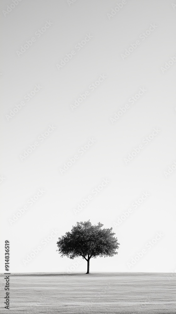 Lone Tree Standing Majestically in An Open Field Under a Clear Sky Lone Tree Standing Majestically in An Open Field Under a Clear Sky