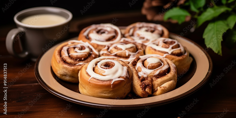 Plate of Cinnamon Rolls with Cream Cheese Plate of Cinnamon Rolls with Cream Cheese