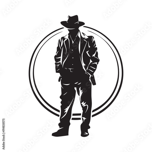 Silhouette Mafia people gangster criminal man isolated on white background