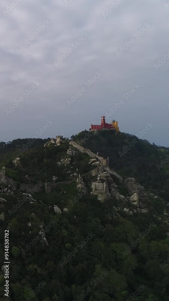 Pena Palace and Moors Castle in Sintra Portugal Vertical Video Pena Palace and Moors Castle in Sintra Portugal Vertical Video
