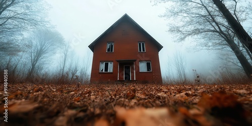 Exploring the abandoned haunted house with broken windows and overgrown vines sent chills down my spine. photo