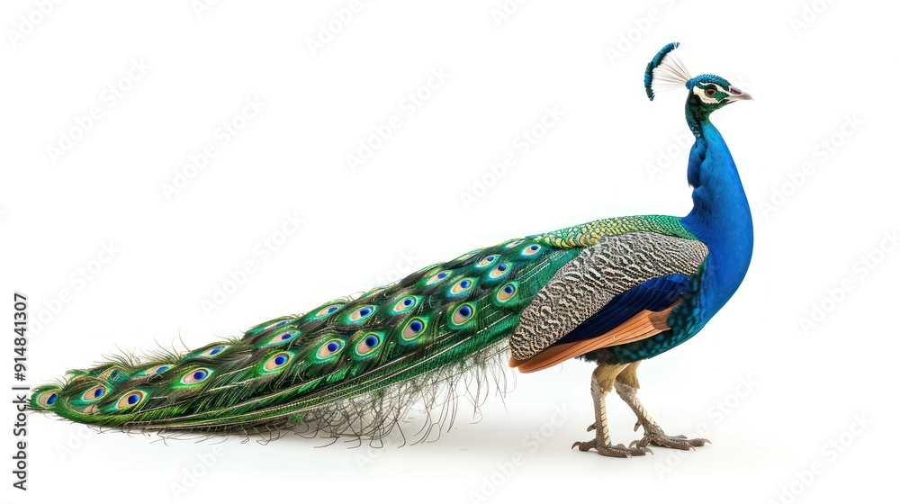 Fototapeta premium A Majestic Peacock with Its Tail Feathers Spread Out