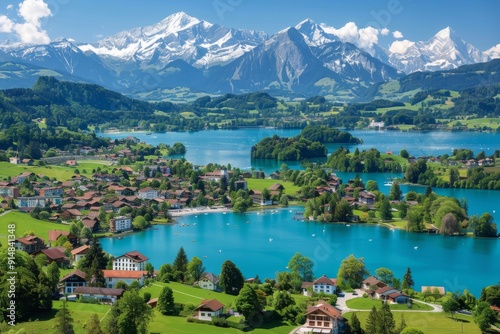 Serene Lakeside Village Surrounded by Snow Capped Mountains Perfect for Peaceful Retreats