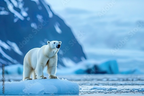 Solitary Polar Bear on Ice Floe in Arctic Ocean photo