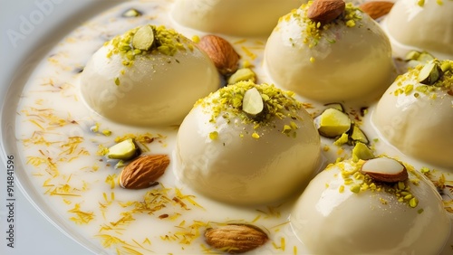 Tasty rasmalai with almonds and pista dryfruits  photo