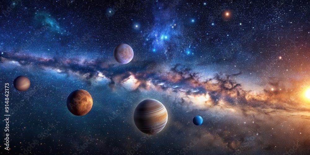 Breathtaking image of the Milky Way galaxy with distant planets in the background, space, vast, celestial bodies, planets Breathtaking image of the Milky Way galaxy with distant planets in the background, space, vast, celestial bodies, planets