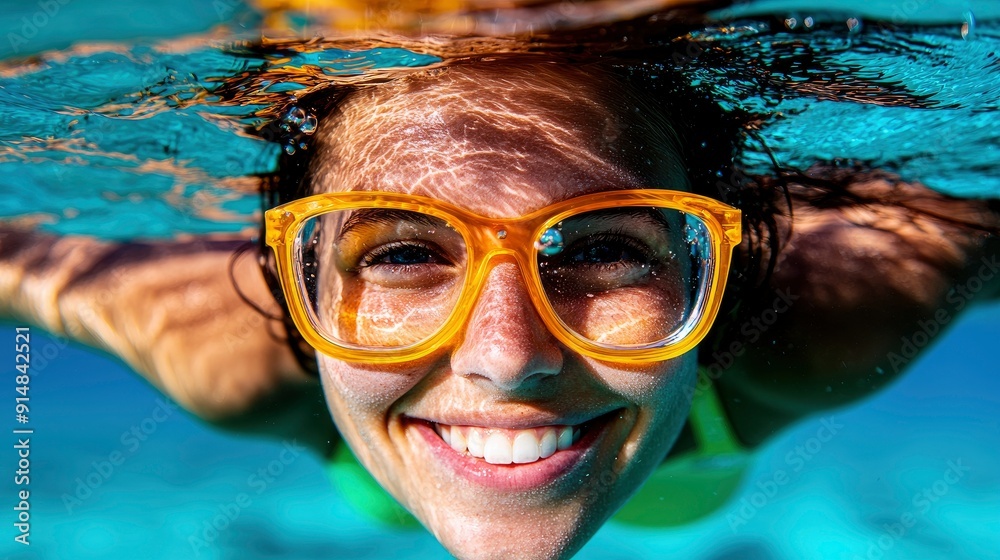 Fototapeta premium Woman swimming in the sea, vacation, travel Background