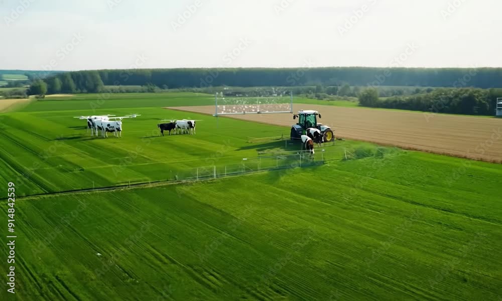 A Serene Aerial View of Agricultural Fields and Farm Life in the Countryside. Experience the Harmony of Nature and Farming Technology in This Peaceful Rural Landscape. A Serene Aerial View of Agricultural Fields and Farm Life in the Countryside. Experience the Harmony of Nature and Farming Technology in This Peaceful Rural Landscape.