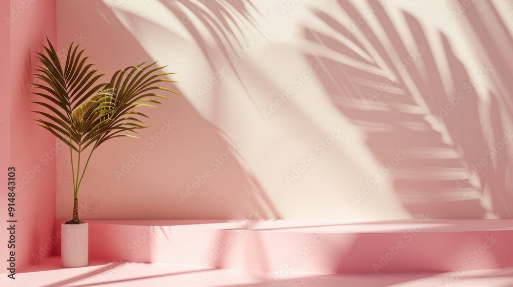 Light and shadow on pastel pink backdrop for product display or mockup Light and shadow on pastel pink backdrop for product display or mockup