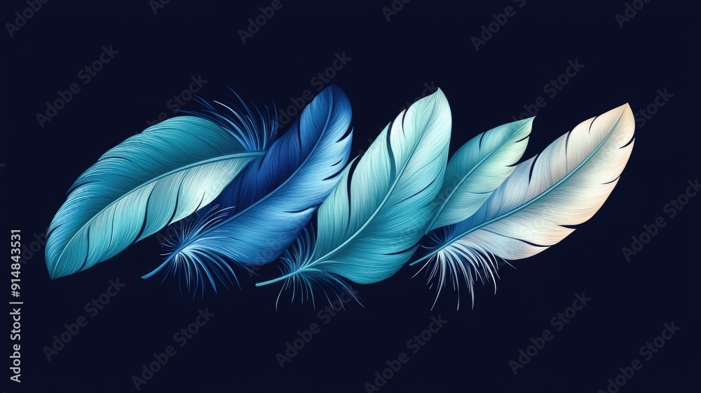 Naklejka premium Elegant and graceful featuring delicate feather embroidery designs with a beautiful gradient color palette ranging from blue to green creating a visually striking and background