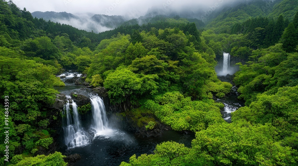 Wanderlust, majestic waterfall, lush forest Background