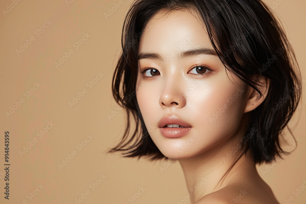 portrait of a beautiful asian woman on beige background portrait of a beautiful asian woman on beige background