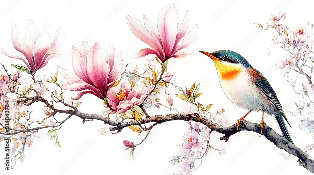 Watercolor painting of kingfisher in Chinese art style Watercolor painting of kingfisher in Chinese art style