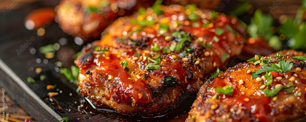 Grilled Chicken with Sesame Seeds and Parsley - Food Photography Grilled Chicken with Sesame Seeds and Parsley - Food Photography