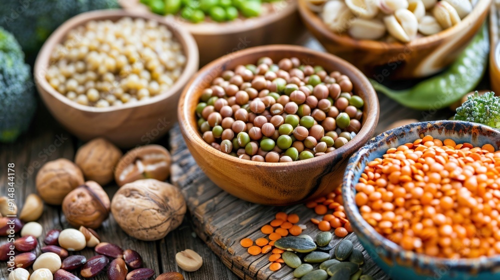 Close-up of a vegan athletes meal showcasing alternative protein sources Close-up of a vegan athletes meal showcasing alternative protein sources