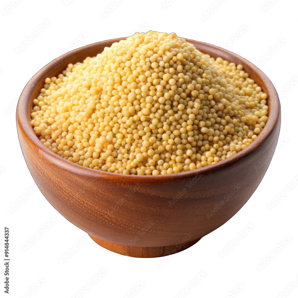 Millet groats in wooden bowl isolated on transparent background Millet groats in wooden bowl isolated on transparent background