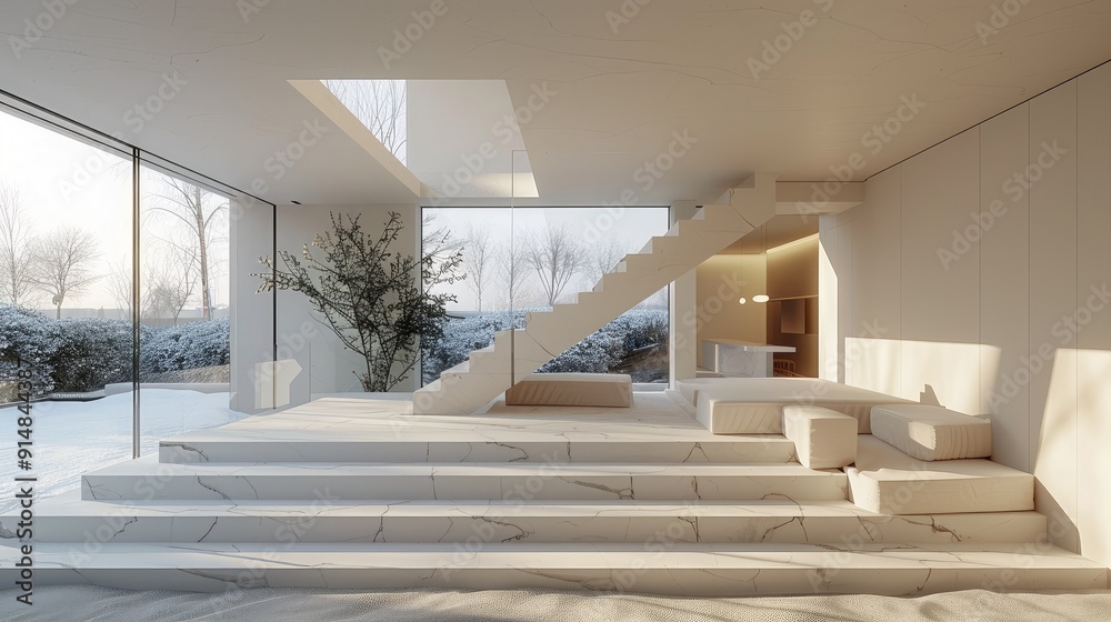 Obraz premium Minimalist indoor space with clean lines and natural light