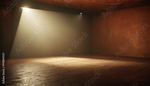 Wallpaper Mural Abstract empty, modern concrete room with spot light shining down on the back wall and rough floor - industrial interior background template, 3D illustration20 Torontodigital.ca