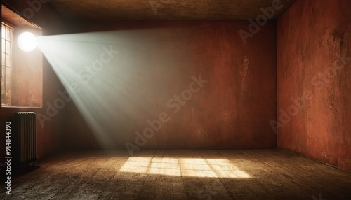 Abstract empty, modern concrete room with spot light shining down on the back wall and rough floor - industrial interior background template, 3D illustration14 photo