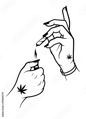 Weed Hand | Smoking Joint | Hand with Joint | Four Twenty | 420 Cannabis | Weed Life | Kush Leaf | Hand with Lighter | Original Illustration | Vector and Clipart | Cutfile and Stencil