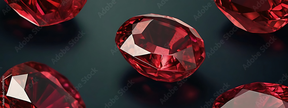 Close-Up Illustration of a Brilliant Ruby with Faceted Edges and Deep Red Hue on a Dark Background, Featuring Ample Copy Space for Text or Branding Close-Up Illustration of a Brilliant Ruby with Faceted Edges and Deep Red Hue on a Dark Background, Featuring Ample Copy Space for Text or Branding