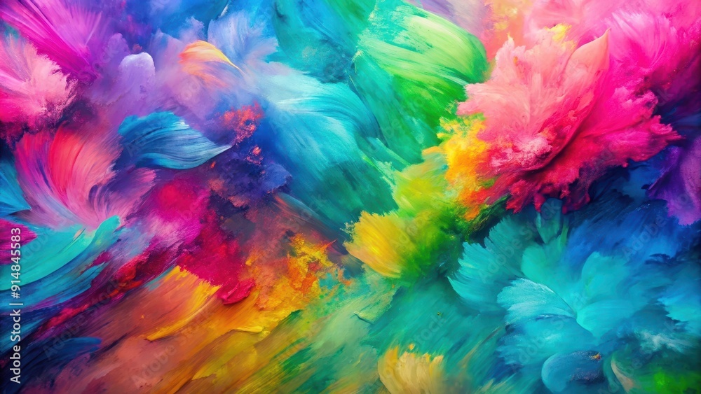 Fototapeta premium Colorful abstract painting with pink, blue, and green brush strokes, art, vibrant, colorful, abstract, painting