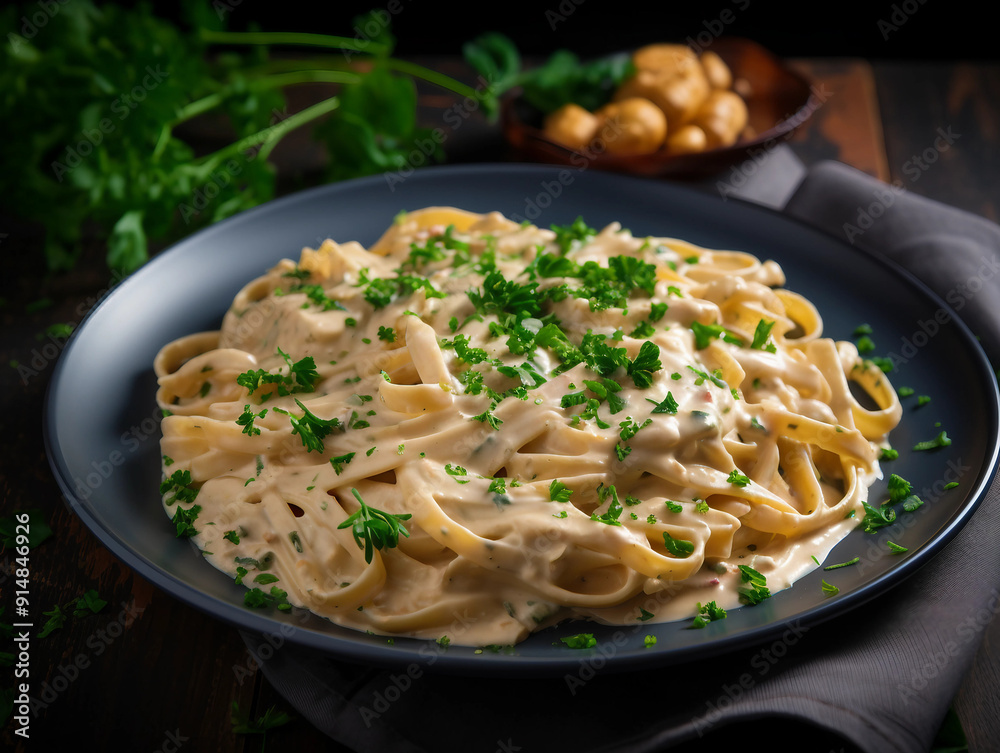 Plate of Pasta with Creamy Sauce and Parsley Plate of Pasta with Creamy Sauce and Parsley