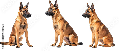 Collection of three dogs active Belgian Malinois set isolated on white background photo