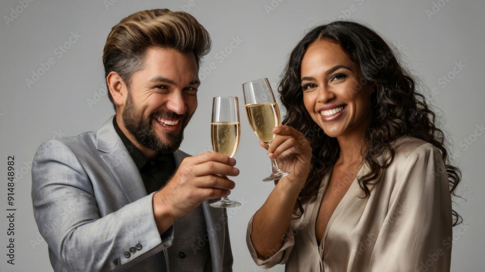 Photo friends clinking with champagne glasses in studio Photo friends clinking with champagne glasses in studio