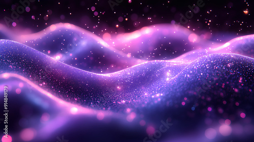 Luminous purple wavy line light line, purple wave lights , purple stars dust trail sparkling particles isolated