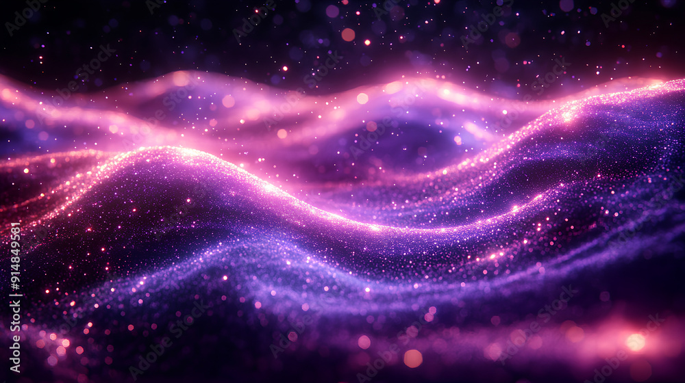 Fototapeta premium Luminous purple wavy line light line, purple wave lights , purple stars dust trail sparkling particles isolated