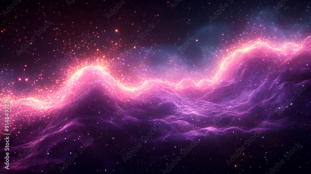 Fototapeta premium Luminous purple wavy line light line, purple wave lights , purple stars dust trail sparkling particles isolated
