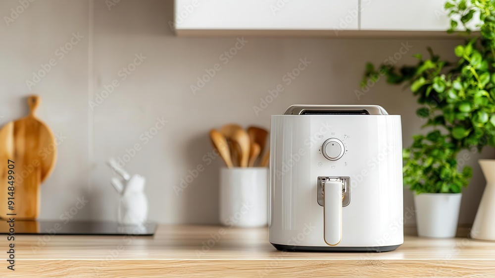 A dual-function toaster and air fryer combo in a compact kitchen, representing multifunctional modern appliances