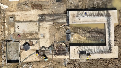 unfinish construction site almost abandon in daytime with worker and flooding