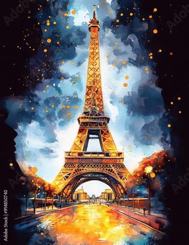 illustration eiffel tower watercolor