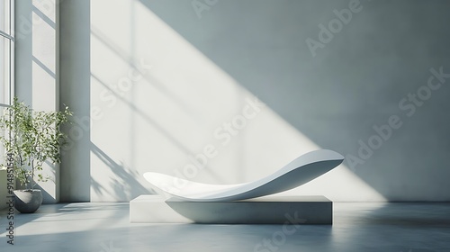 Minimalist White Abstract Sculpture in a Sunlit Room